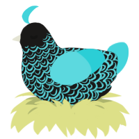 A sable and aqua chicken with a double-lace pattern