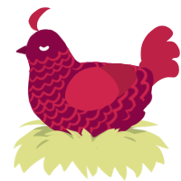La creature, a maroon and crimson chicken with a lace pattern