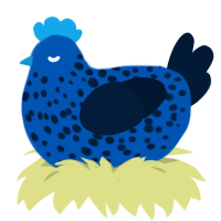A ultramarine and tumblr chicken with a speckle pattern