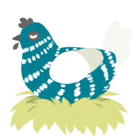 A sea and white chicken with a bar pattern