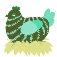 A olive and mint chicken with a bar pattern