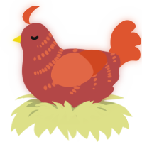 Ada, a red and vermilion chicken with a half-bar pattern