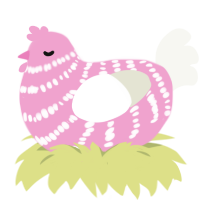 pink xyx, a pink and white chicken with a bar pattern