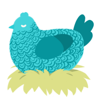 Thought Scour, a aqua and teal chicken with a double-lace pattern