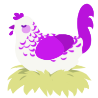 A white and amethyst chicken with a half-lace pattern