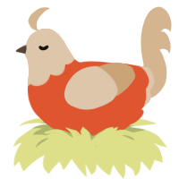 A vermilion and beige chicken with a head pattern