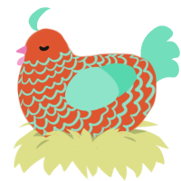 A vermilion and mint chicken with a lace pattern