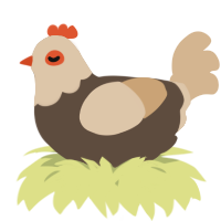 A bark and beige chicken with a head pattern