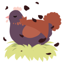 A overcast and red chicken with a neck-speckle pattern