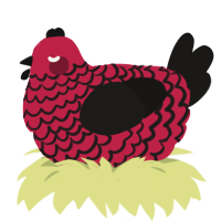 Hemophobia, a crimson and sable chicken with a lace pattern