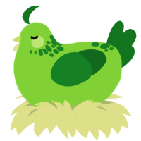 germie, a grass and leaf chicken with a neck-speckle pattern