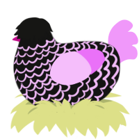 A black and lavender chicken with a lace pattern