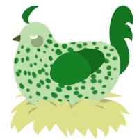 Lucky Clover, a gluppy and leaf chicken with a speckle pattern