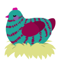 (unnamed), a turquoise and maroon chicken with a bar pattern