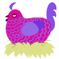 Chemophobia, a fuchsia and blurple chicken with a lace pattern