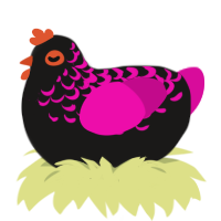 A sable and fuchsia chicken with a half-lace pattern