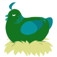 A leaf and teal chicken with a neck-band pattern