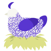 Porcelain, a white and indigo chicken with a double-lace pattern