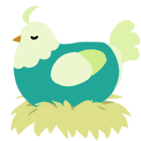 A turquoise and apple chicken with a head pattern