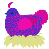 A indigo and fuchsia chicken with a lace pattern
