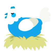 A sky and white chicken with a head pattern