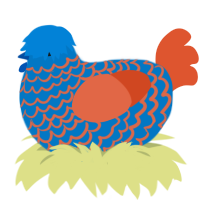 (unnamed), a sapphire and vermilion chicken with a lace pattern