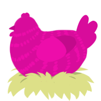 A fuchsia chicken with a bar pattern