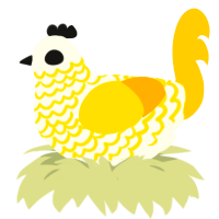A white and orange chicken with a lace pattern