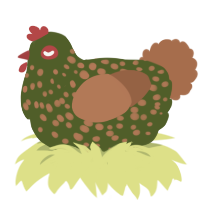 A olive and brown chicken with a speckle pattern