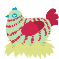 A gluppy and crimson chicken with a bar pattern