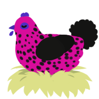XxPINK ALPHA WOLF, a fuchsia and black chicken with a speckle pattern