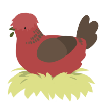 A red and bark chicken with a neck-band pattern