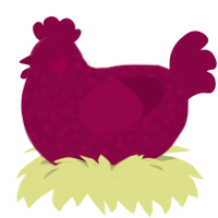 A maroon chicken with a speckle pattern