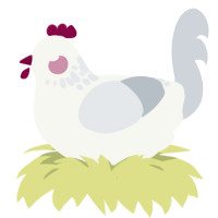 A white and mist chicken with a neck-speckle pattern