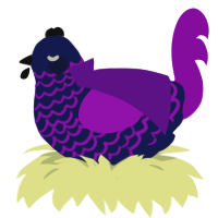 Lady Nagant, a navy and amethyst chicken with a lace pattern