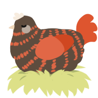 A bark and vermilion chicken with a bar pattern