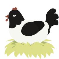 A white and sable chicken with a head pattern