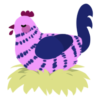Gl1tterz, a lavender and navy chicken with a bar pattern