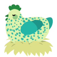 mold, a apple and turquoise chicken with a speckle pattern