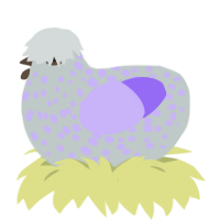 A silver and lilac chicken with a speckle pattern