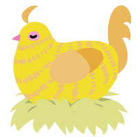 A yellow and honey chicken with a bar pattern
