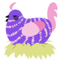 (unnamed), a blurple and pink chicken with a bar pattern