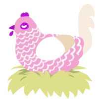 A pink and cream chicken with a lace pattern