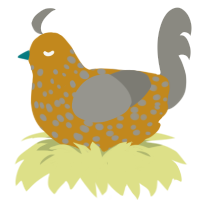 A ochre and ash chicken with a speckle pattern