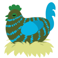 A olive and cerulean chicken with a bar pattern