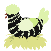 A black and apple chicken with a bar pattern