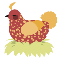 A red and honey chicken with a speckle pattern