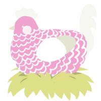 A pink and white chicken with a lace pattern