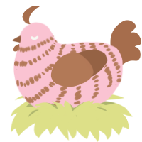 Marshmallow, a rose and brown chicken with a bar pattern