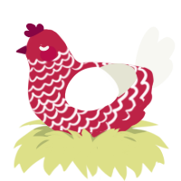 A crimson and white chicken with a lace pattern